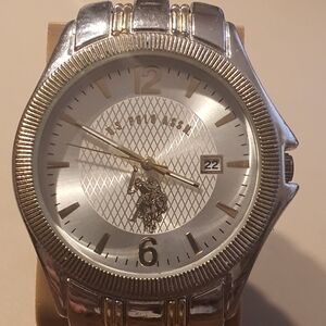 U.S. Polo Assn Silver/Goldtone Stainless Steel Men's Watch w/Date